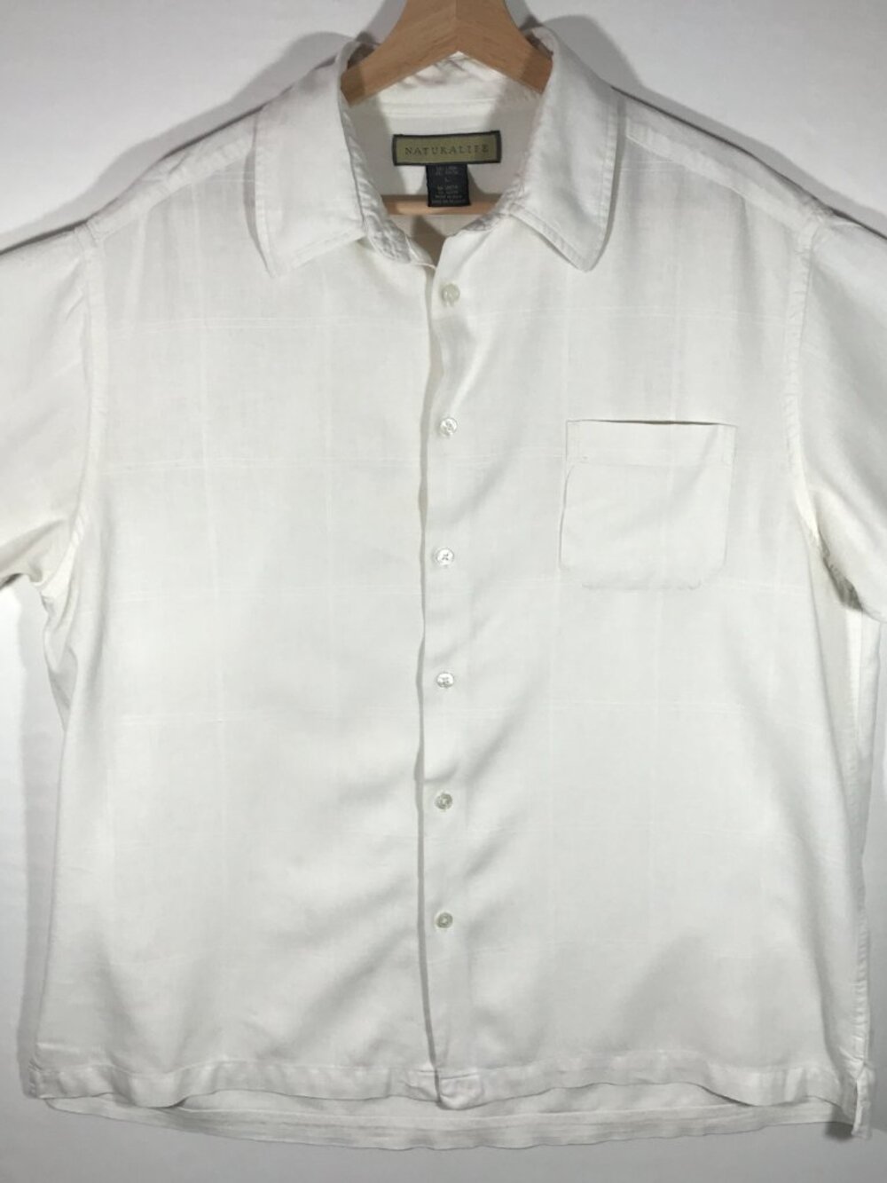 Naturalife Men's Large White Linen Blend Button Up Short Sleeve Shirt